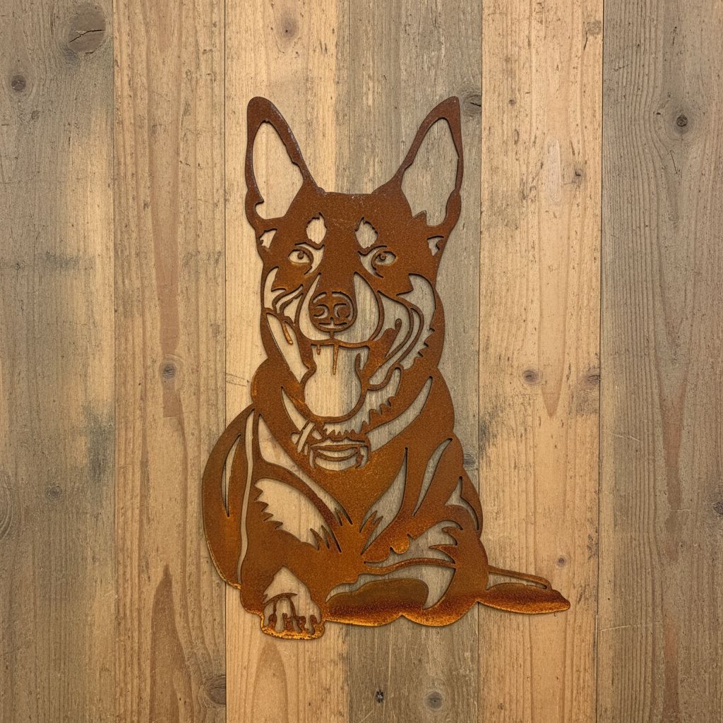 Kelpie Sitting Metal Wall Art Garden Art