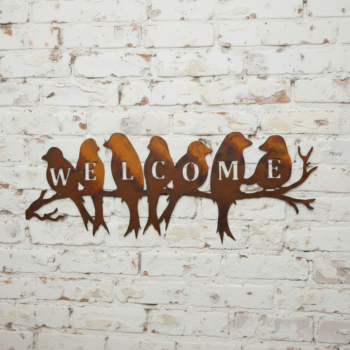 Birds WELCOME Metal Wall Art