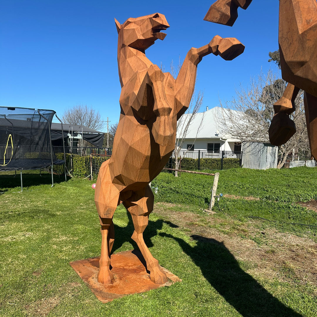 Low Poly Rearing Horse – Australian Metal Horse Sculpture