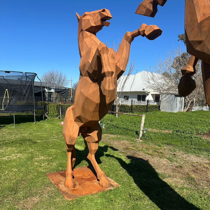 Low Poly Rearing Horse – Australian Metal Horse Sculpture