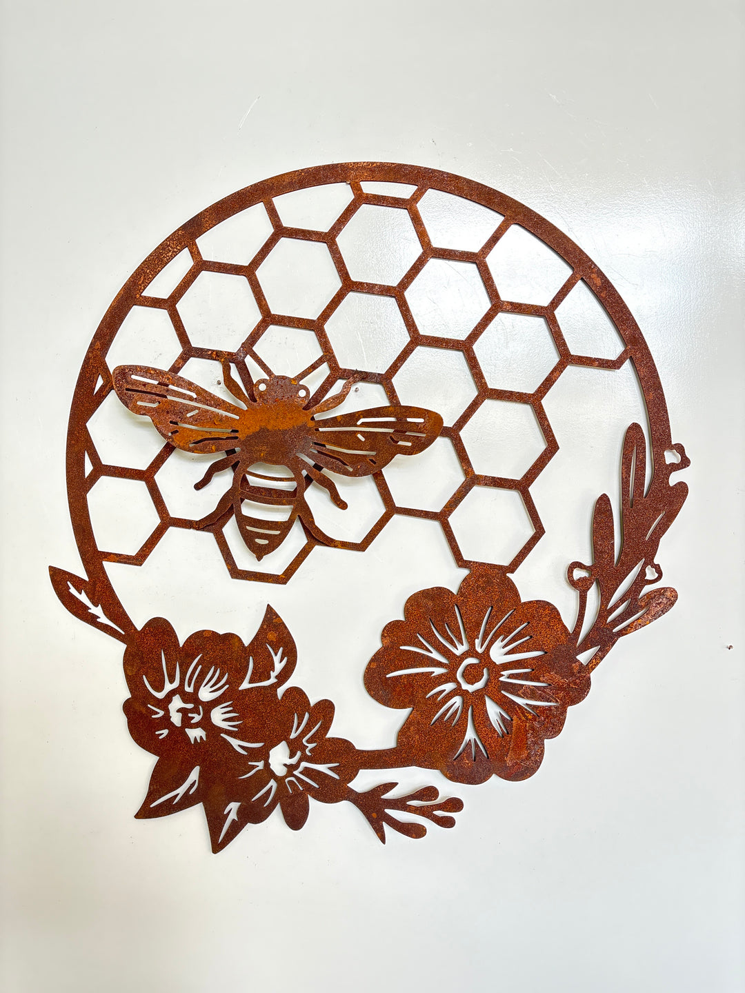 Bee - Honeycomb - Flowers  Metal Wall Art