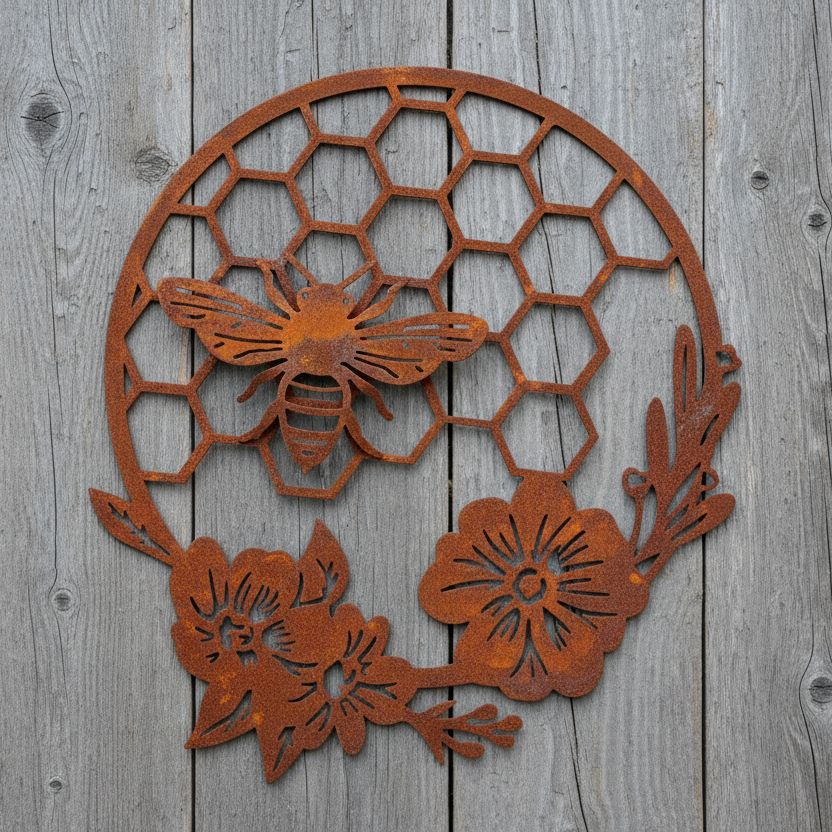 Bee - Honeycomb - Flowers  Metal Wall Art