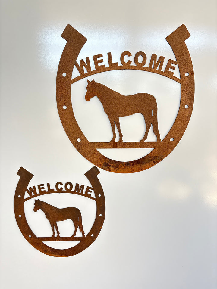 Horse Shoe Welcome Sign Metal Wall Art