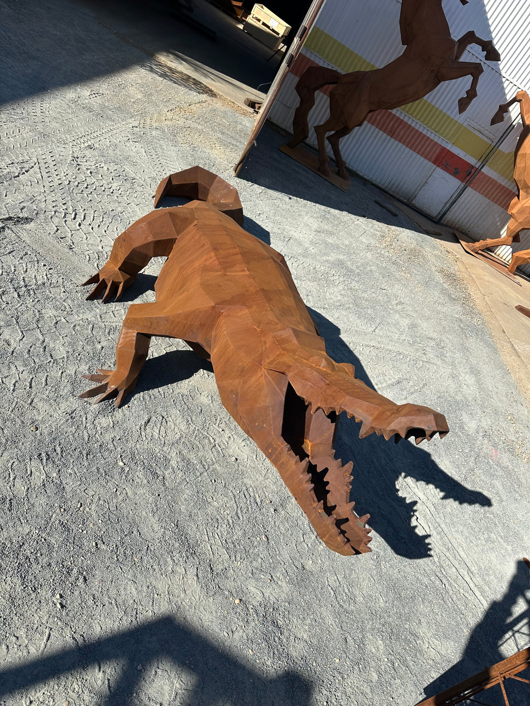 Ironjaw – Low Poly Geometric Metal Crocodile Sculpture