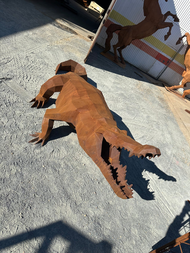 Ironjaw – Low Poly Geometric Metal Crocodile Sculpture
