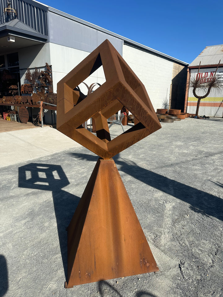 Cube Sculpture Metal Garden Art