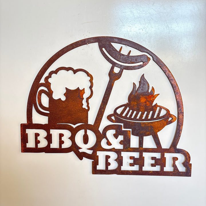 BBQ & Beer Sign - Metal Wall Art - Shed