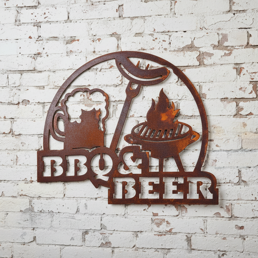 BBQ & Beer Sign - Metal Wall Art - Shed