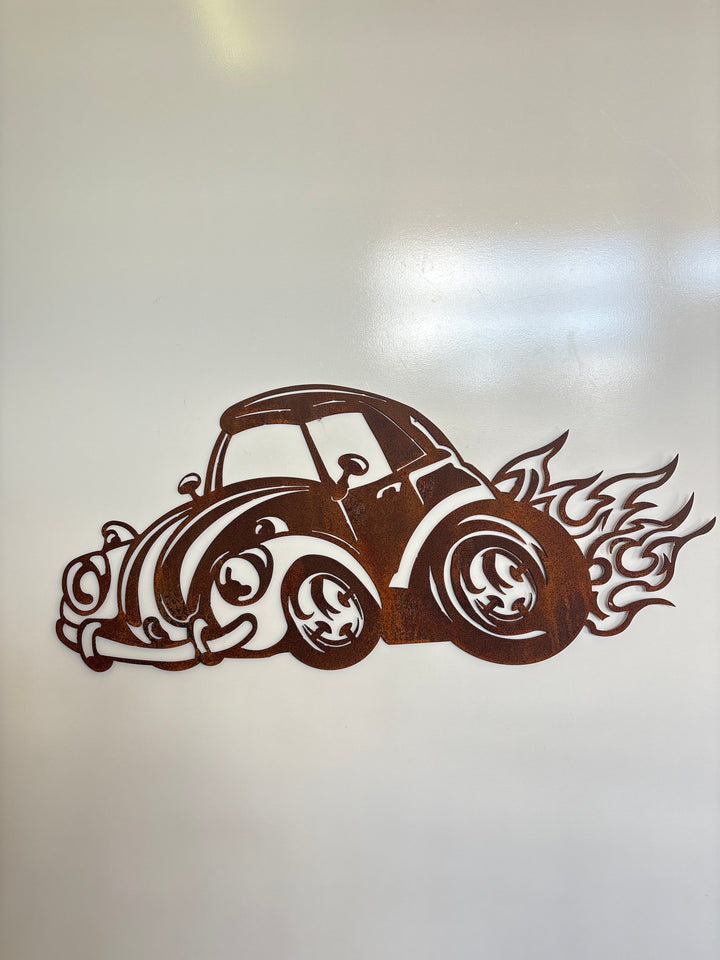 Vw Beetle flames Metal Wall Art