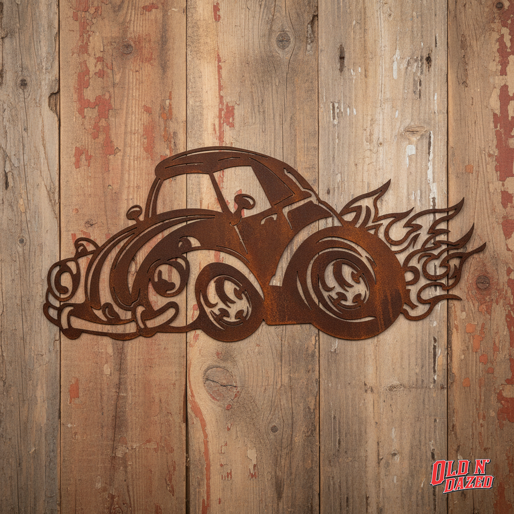 Vw Beetle flames Metal Wall Art
