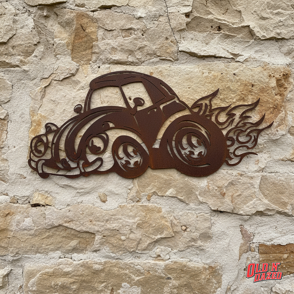 Vw Beetle flames Metal Wall Art