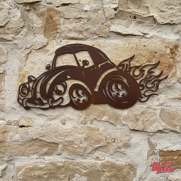 Vw Beetle flames Metal Wall Art