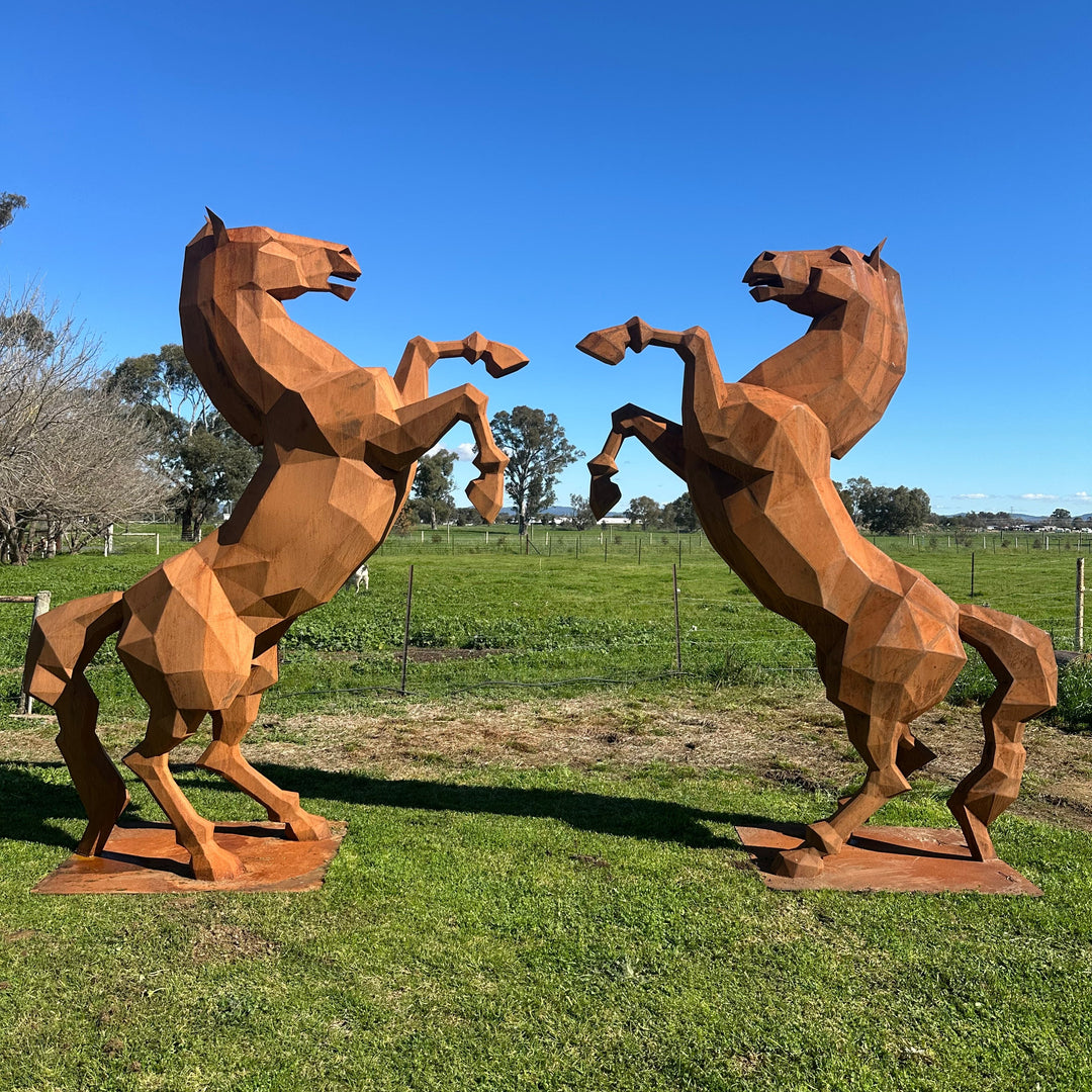 Low Poly Rearing Horse – Australian Metal Horse Sculpture