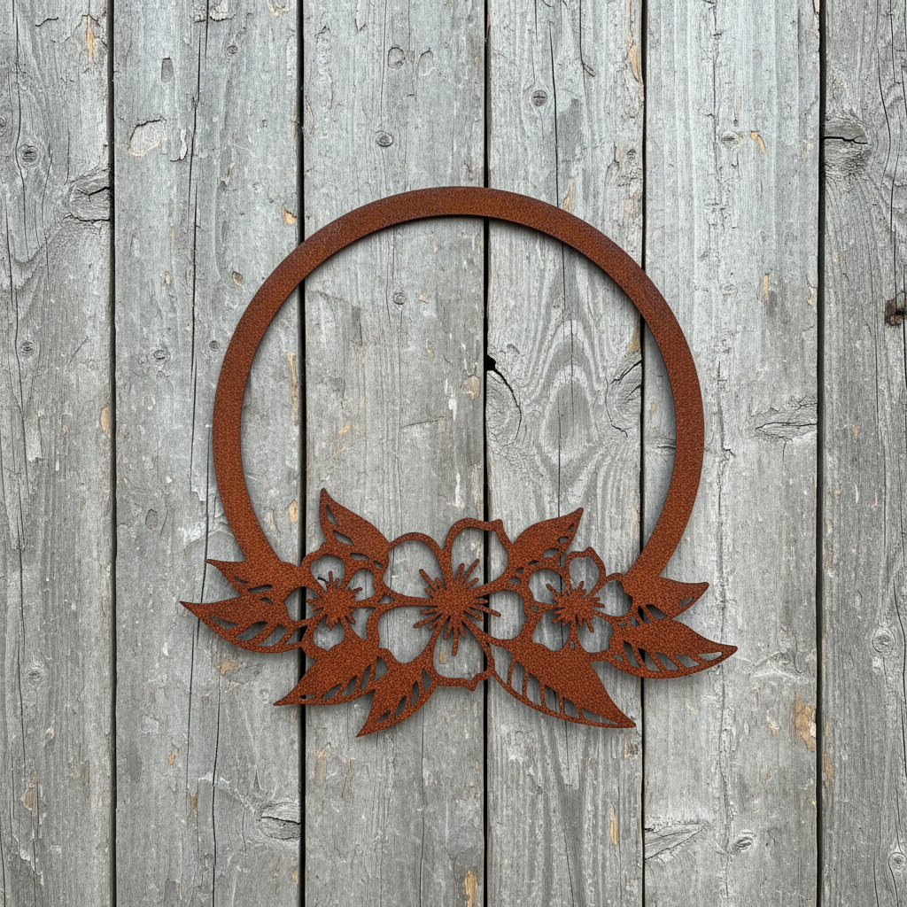 Flower Frame Circle Floral Piece Metal Wall Art