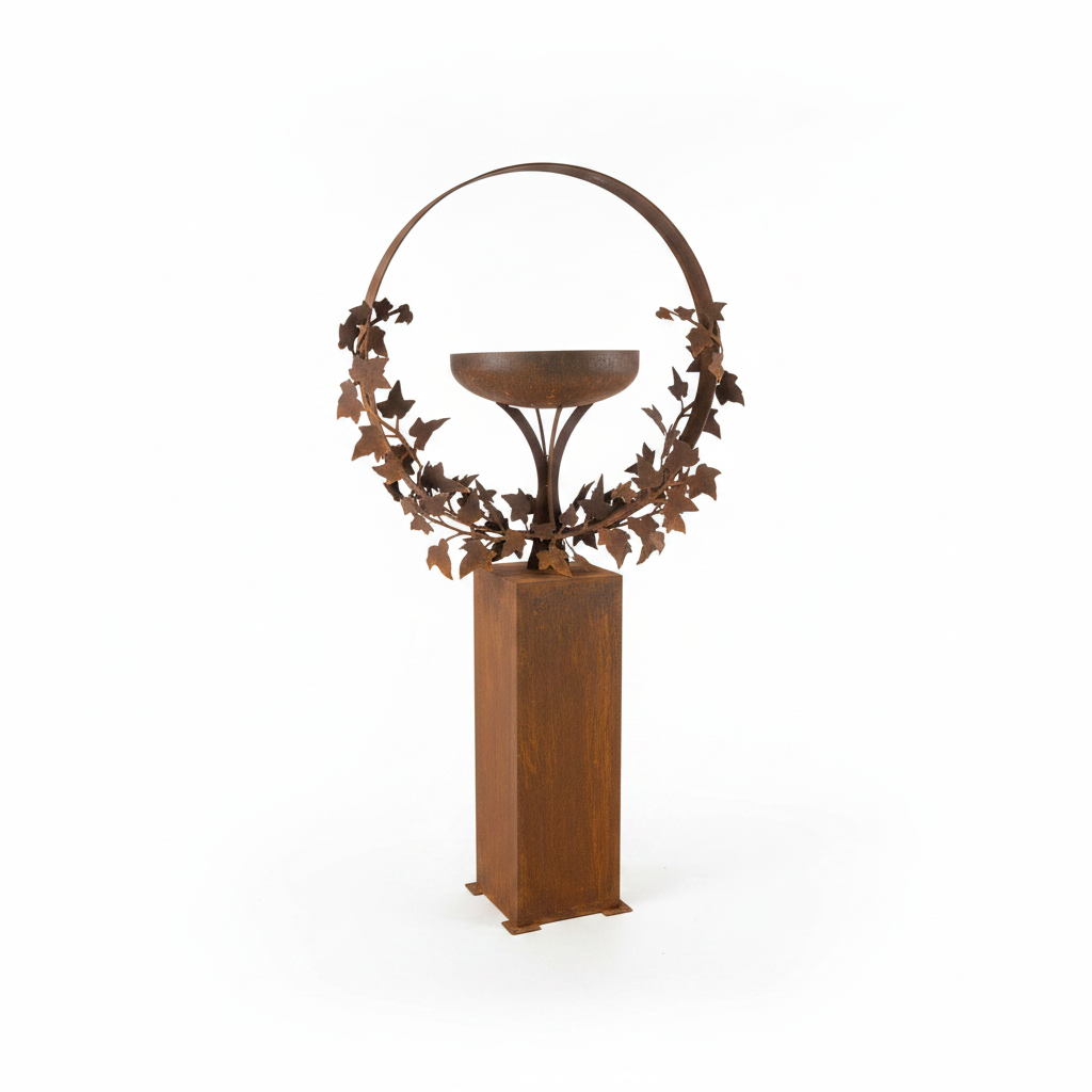 Freestanding Metal Bird Bath with Ivy Leaf Ring – Pedestal Garden Birdbath