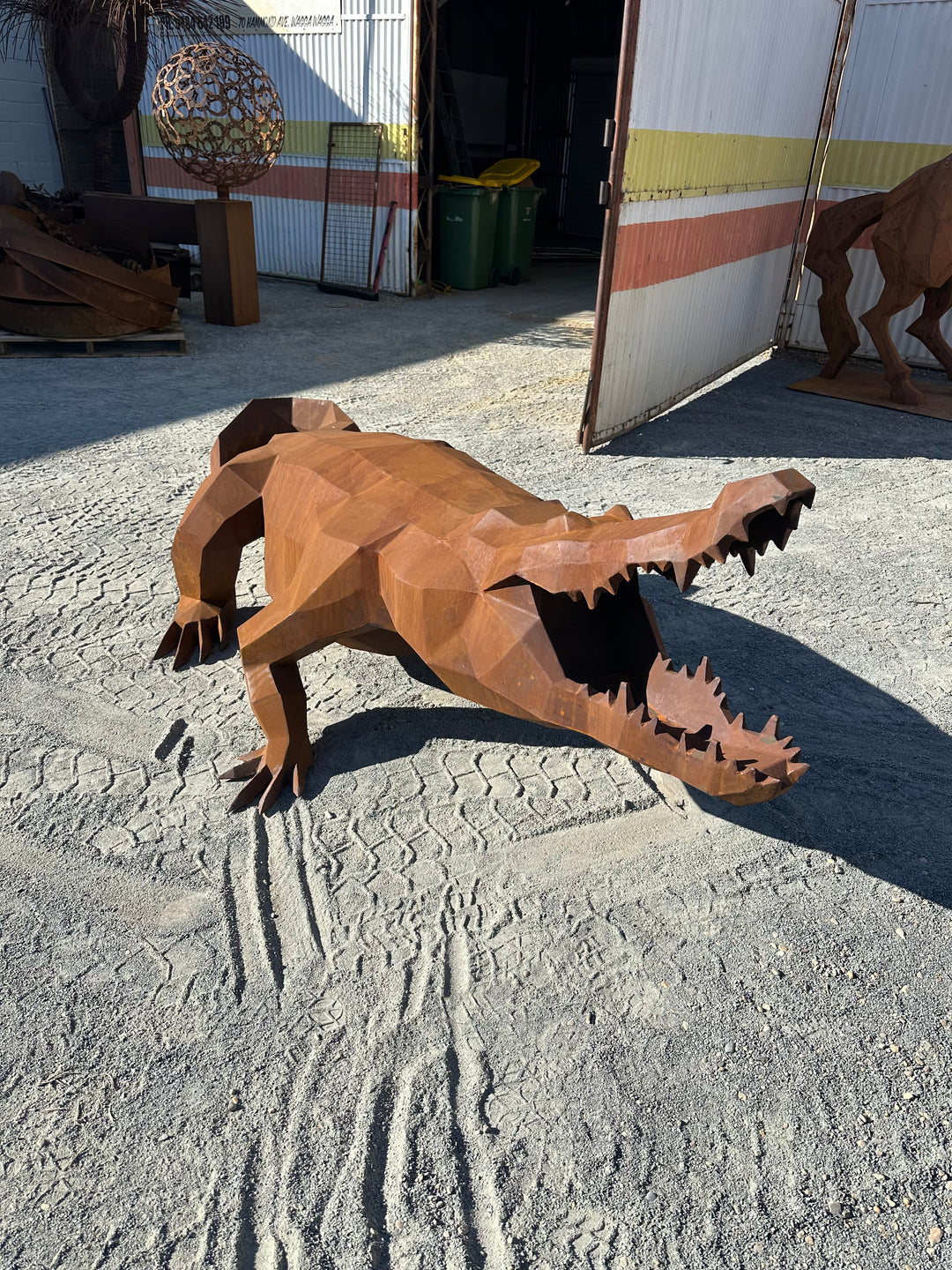 Ironjaw – Low Poly Geometric Metal Crocodile Sculpture