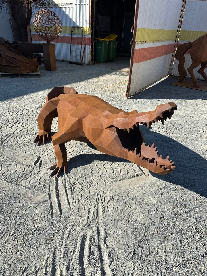 Ironjaw – Low Poly Geometric Metal Crocodile Sculpture