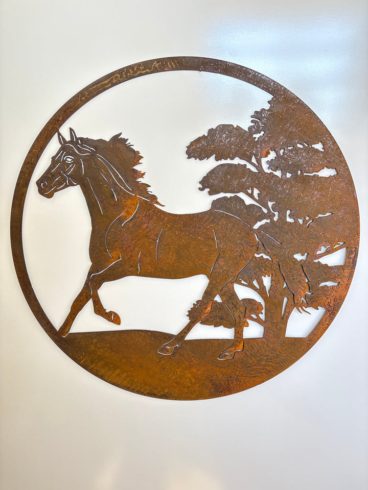 Horse Scene round Metal Wall Art