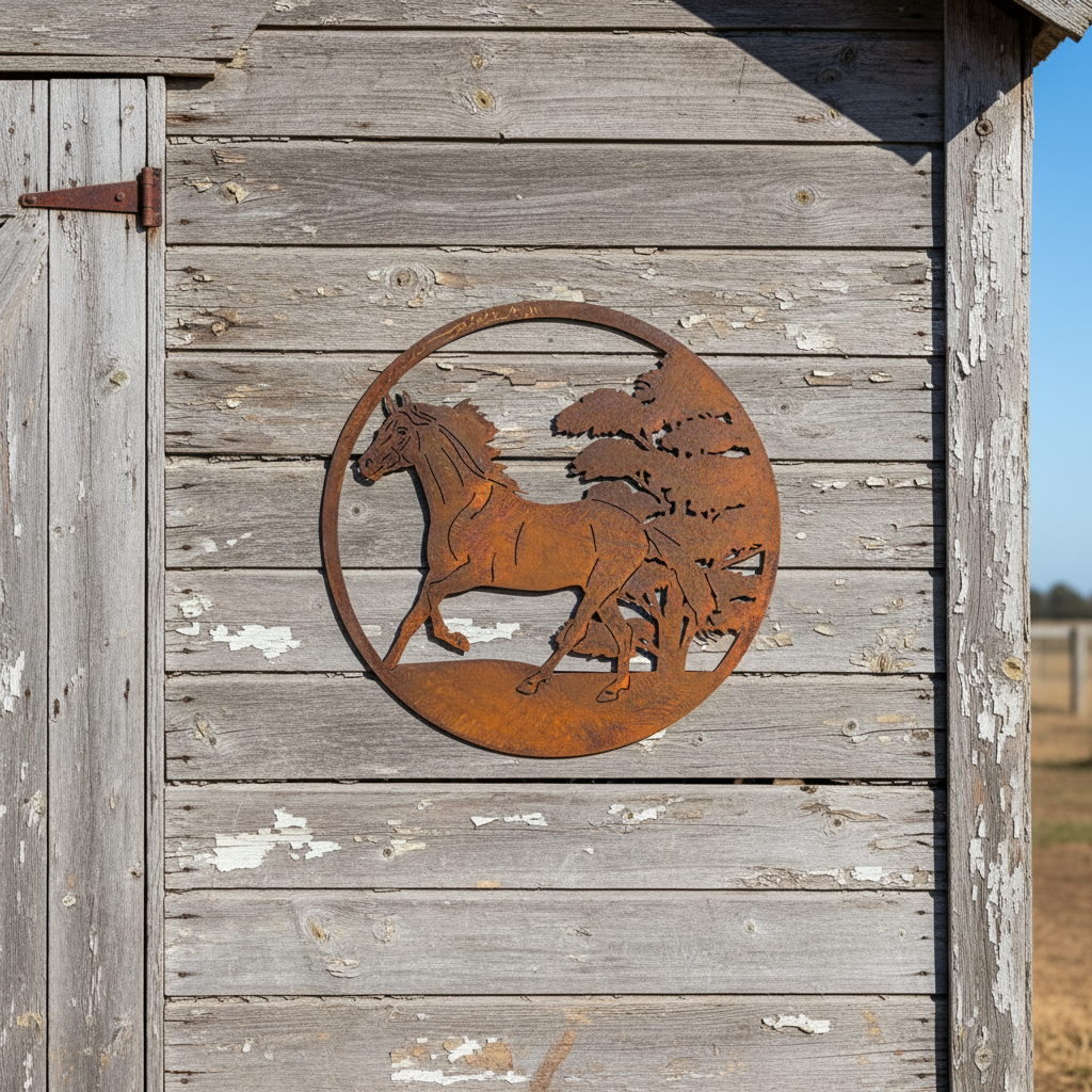 Horse Scene round Metal Wall Art