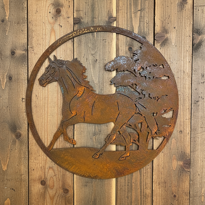 Horse Scene round Metal Wall Art