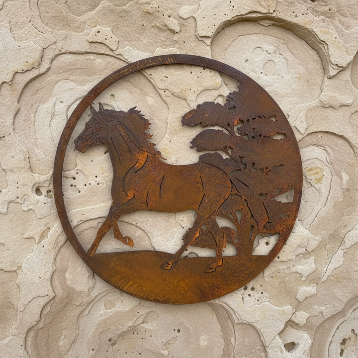 Horse Scene round Metal Wall Art
