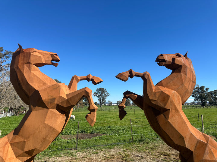 Low Poly Rearing Horse – Australian Metal Horse Sculpture
