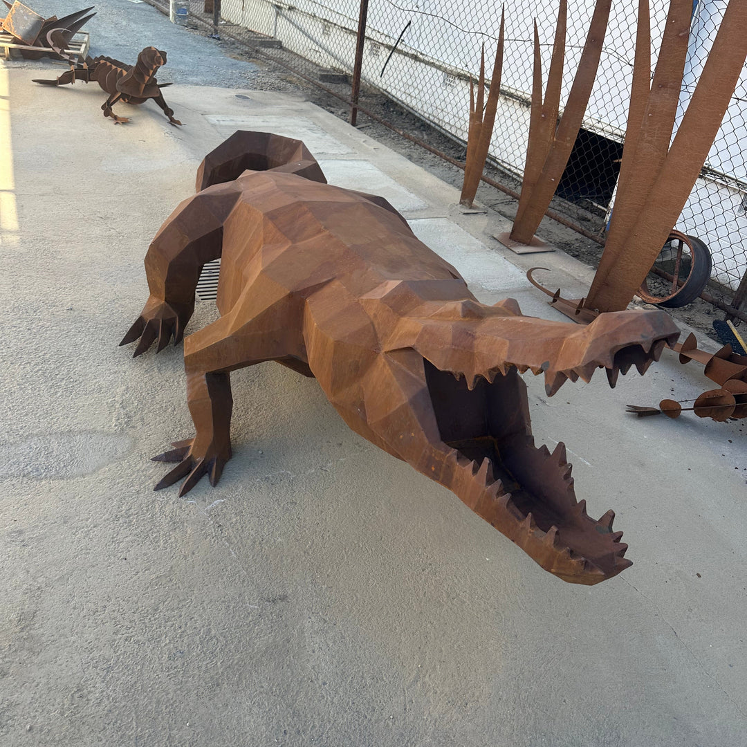 Ironjaw – Low Poly Geometric Metal Crocodile Sculpture