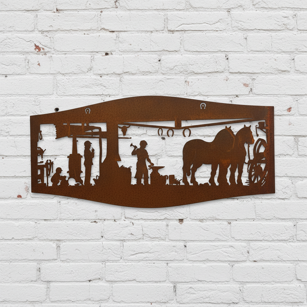 Farm Scene Blacksmith Horse Metal Wall Art