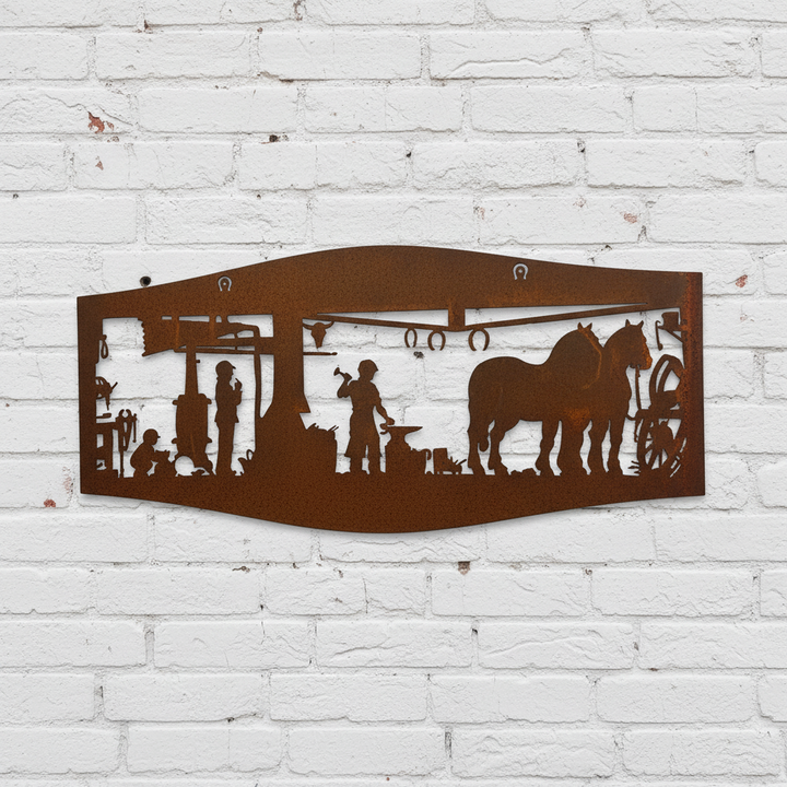 Farm Scene Blacksmith Horse Metal Wall Art