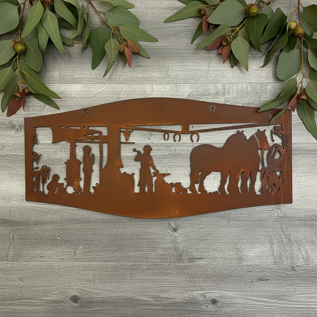 Farm Scene Blacksmith Horse Metal Wall Art