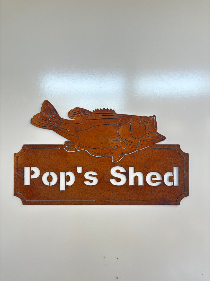 Dad's Shed Fish Sign Pop's (custom wording available) Metal Wall Art
