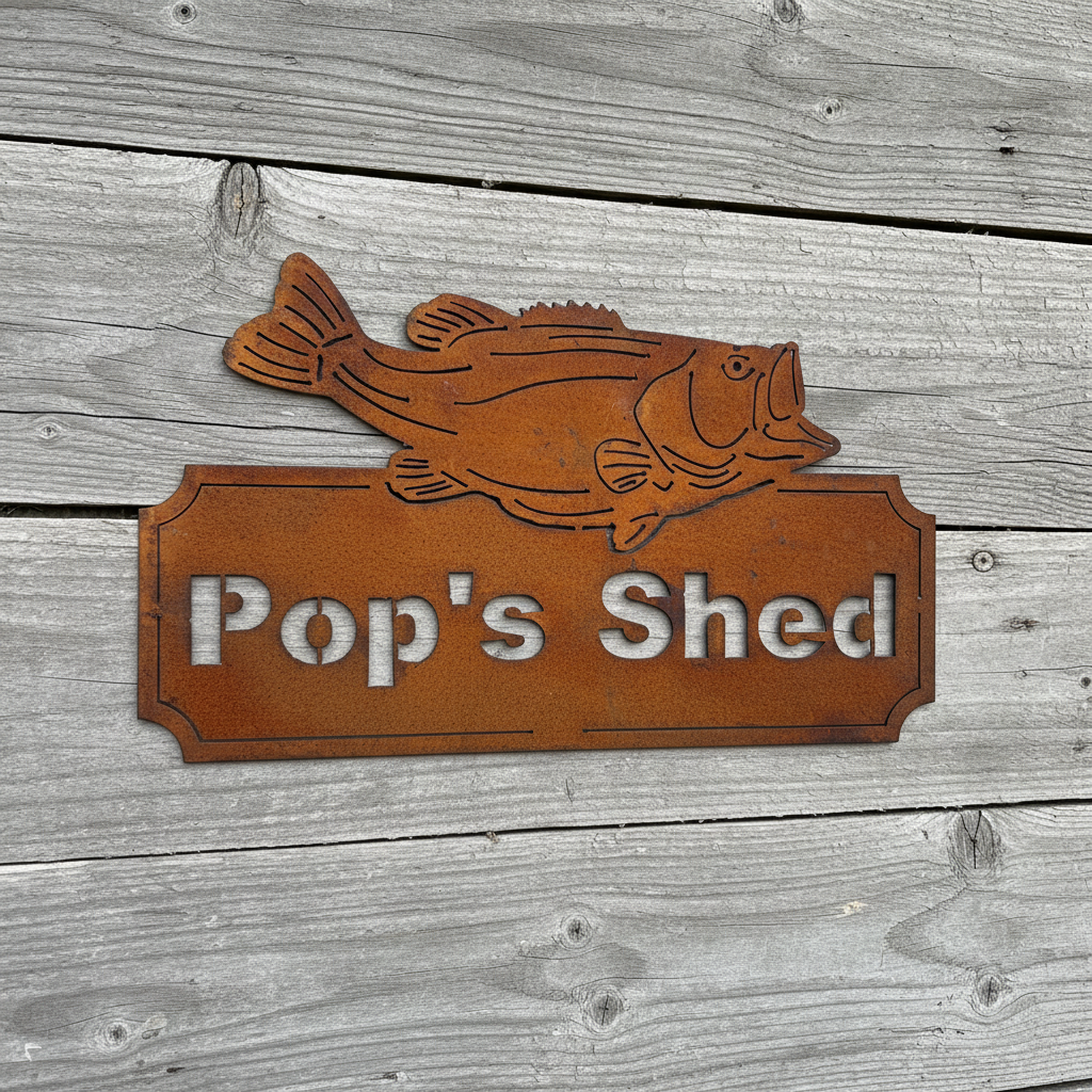 Dad's Shed Fish Sign Pop's (custom wording available) Metal Wall Art