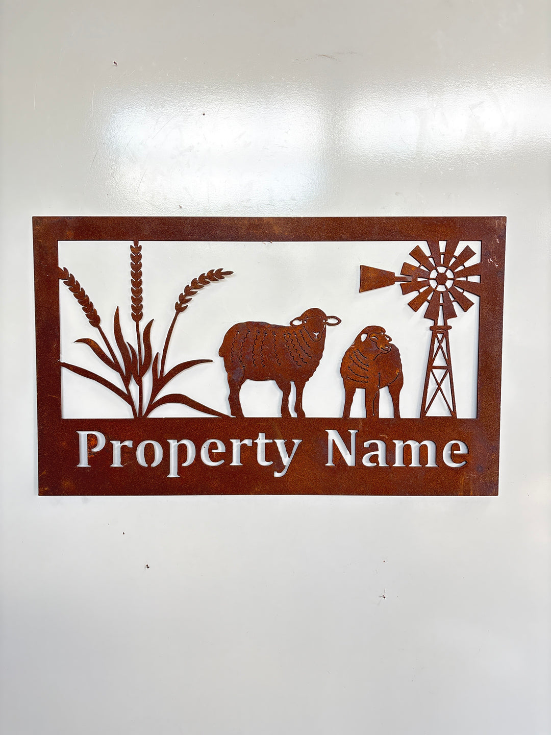 Custom Made Metal Property Sign Sheep and Wheat