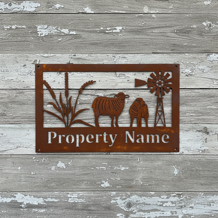 Custom Made Metal Property Sign Sheep and Wheat