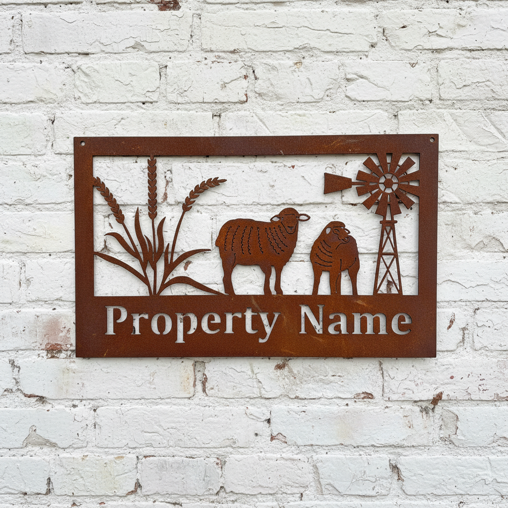 Custom Made Metal Property Sign Sheep and Wheat