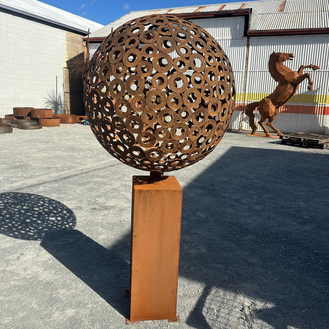 Orbit – Contemporary Metal Sphere Sculpture on Plinth