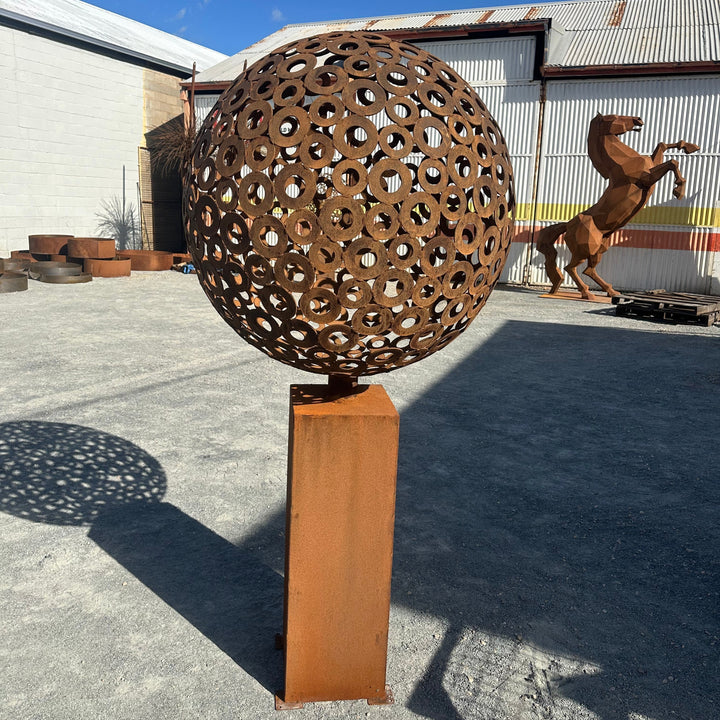 Orbit – Contemporary Metal Sphere Sculpture on Plinth