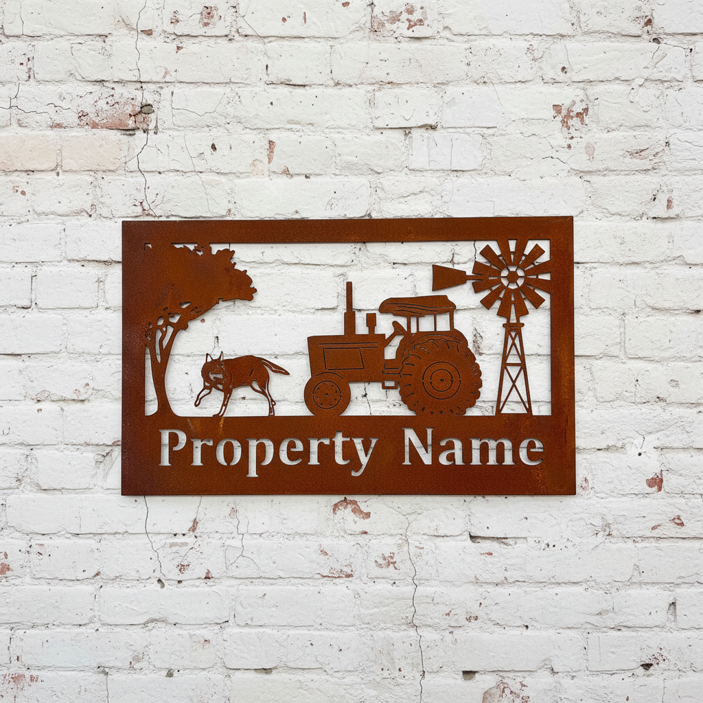 Custom Made Metal Property Sign Tractor Dog