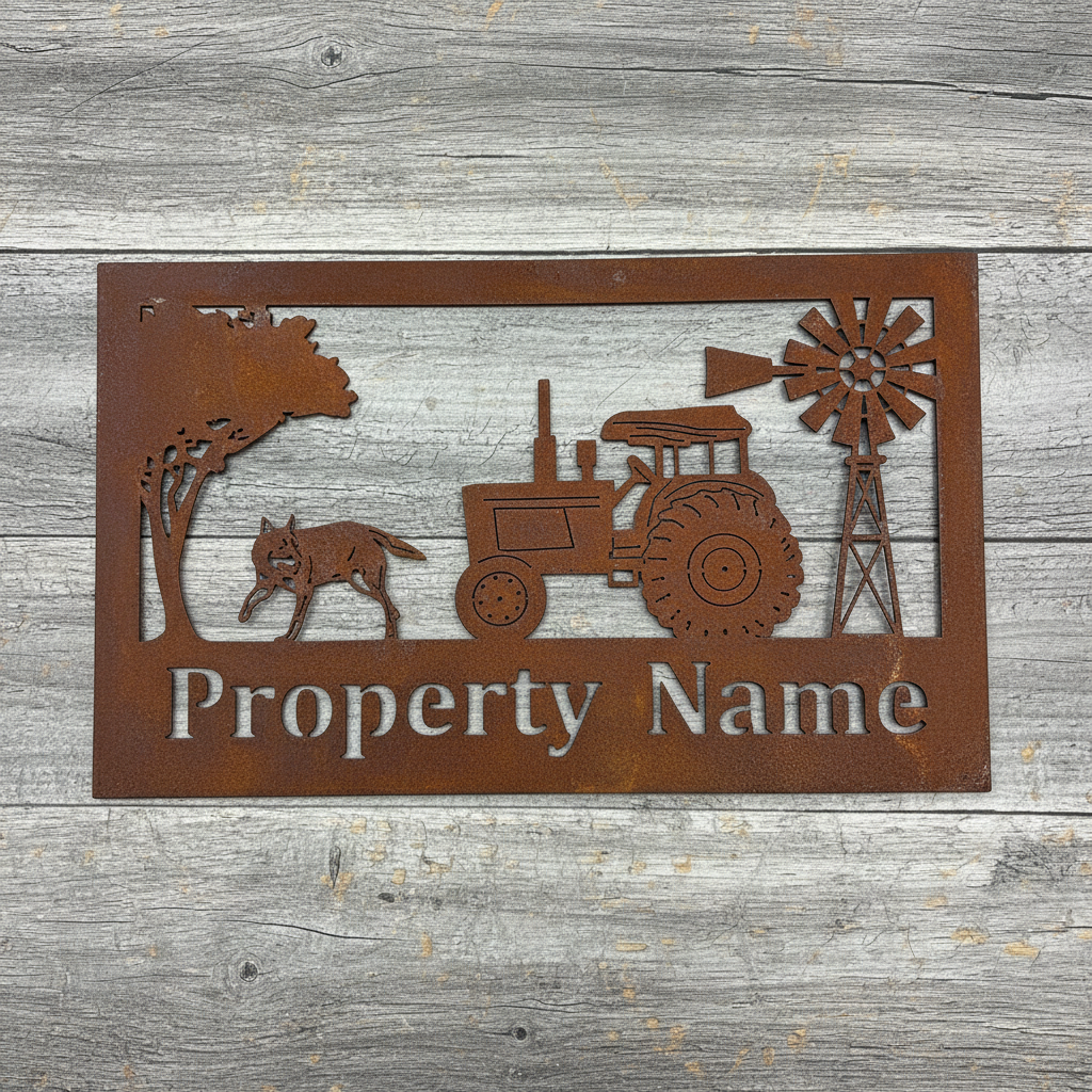 Custom Made Metal Property Sign Tractor Dog