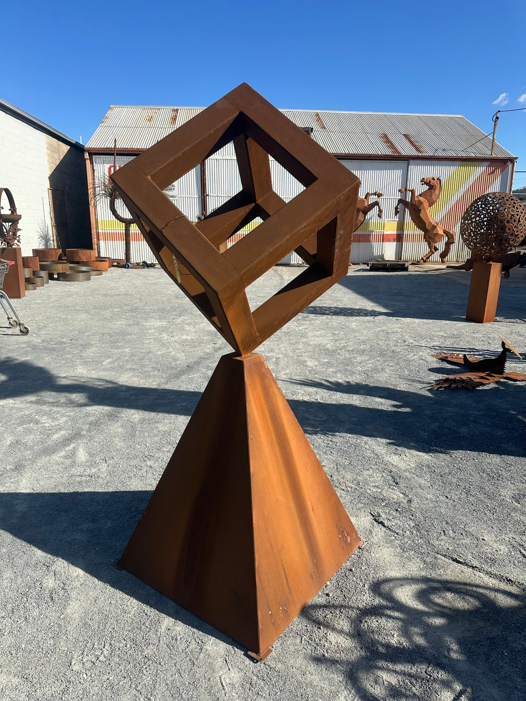 Cube Sculpture Metal Garden Art