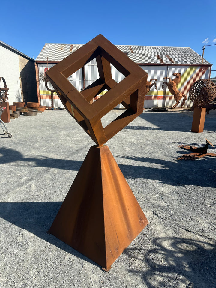 Cube Sculpture Metal Garden Art
