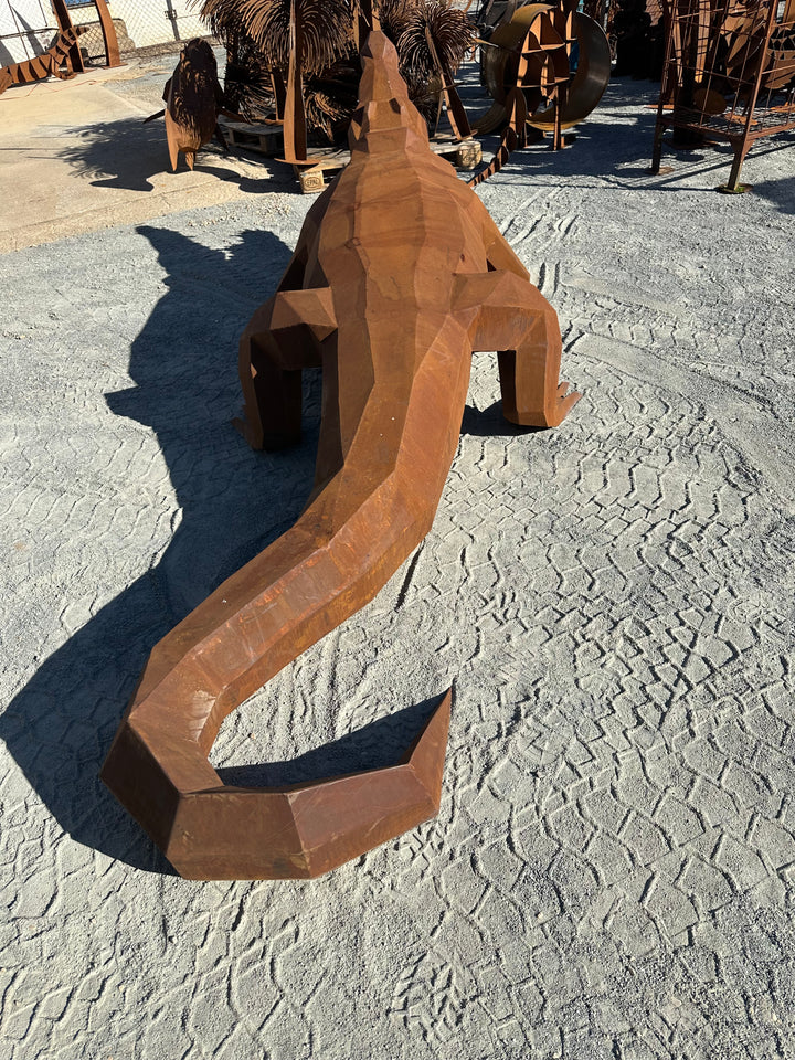 Ironjaw – Low Poly Geometric Metal Crocodile Sculpture