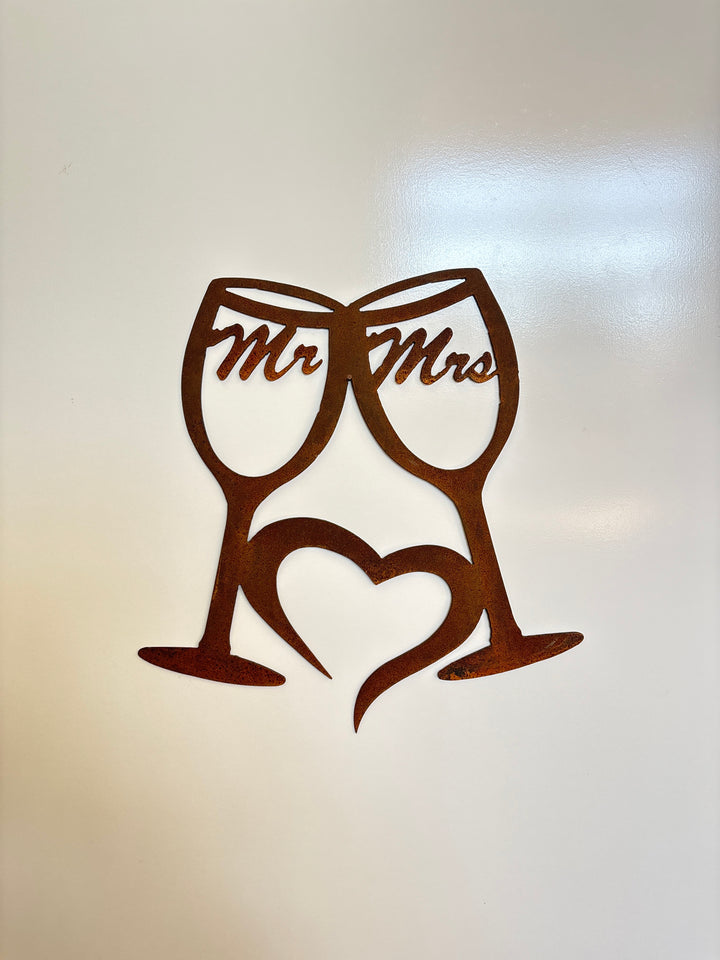 Mr and Mrs Wine glasses wedding Metal Wall Art