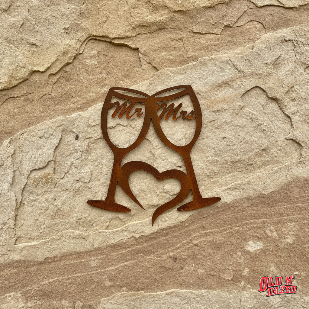 Mr and Mrs Wine glasses wedding Metal Wall Art