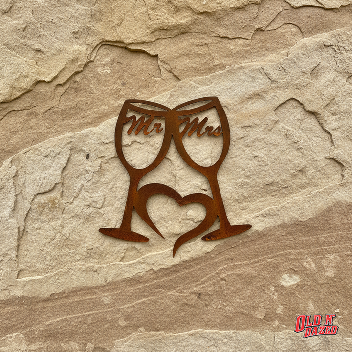 Mr and Mrs Wine glasses wedding Metal Wall Art