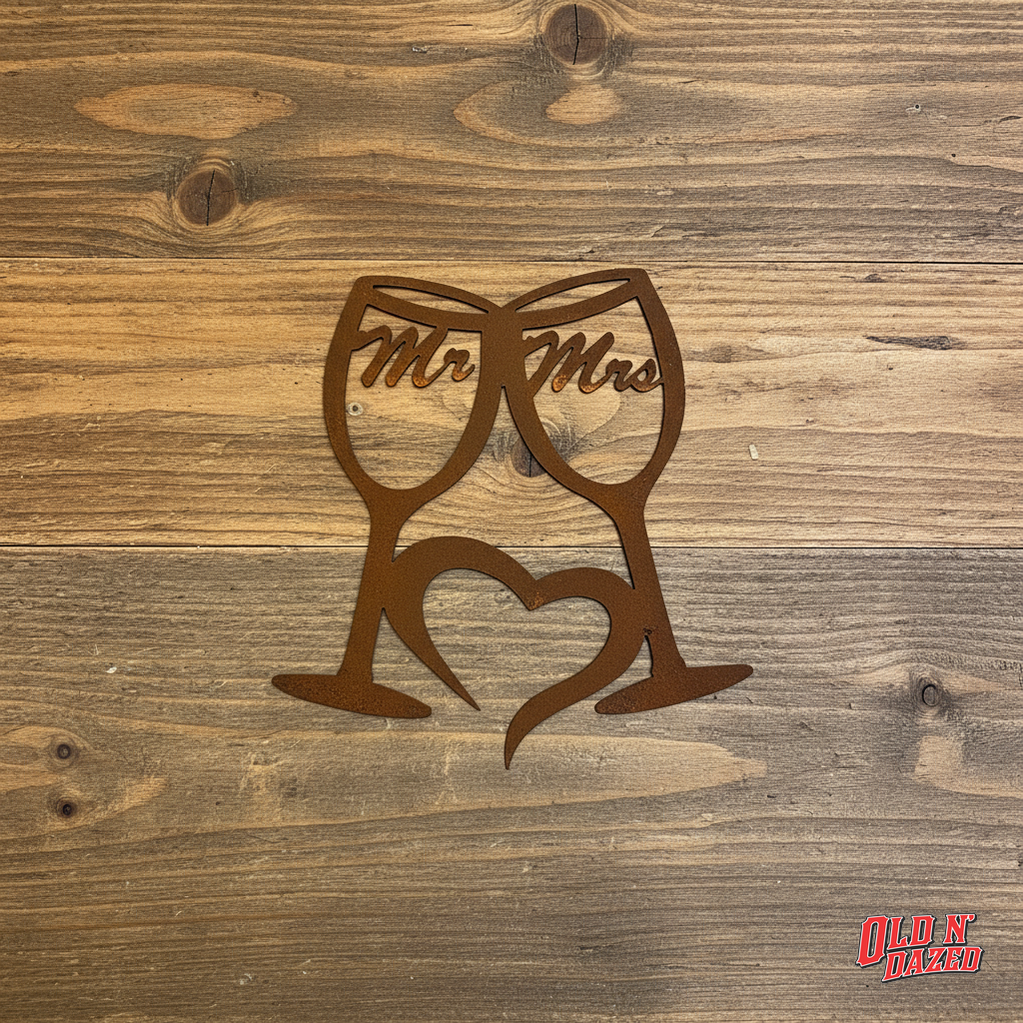 Mr and Mrs Wine glasses wedding Metal Wall Art