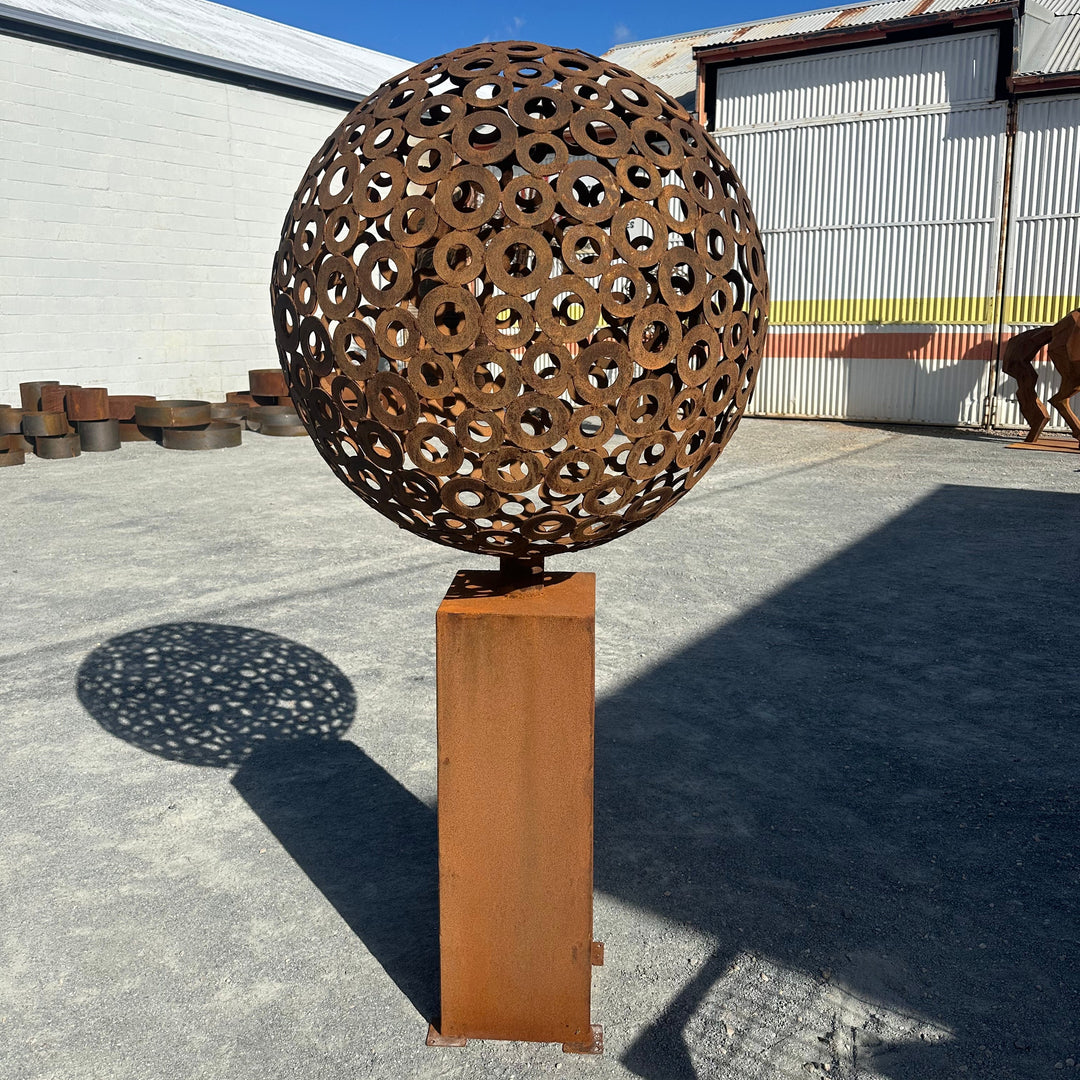 Orbit – Contemporary Metal Sphere Sculpture on Plinth