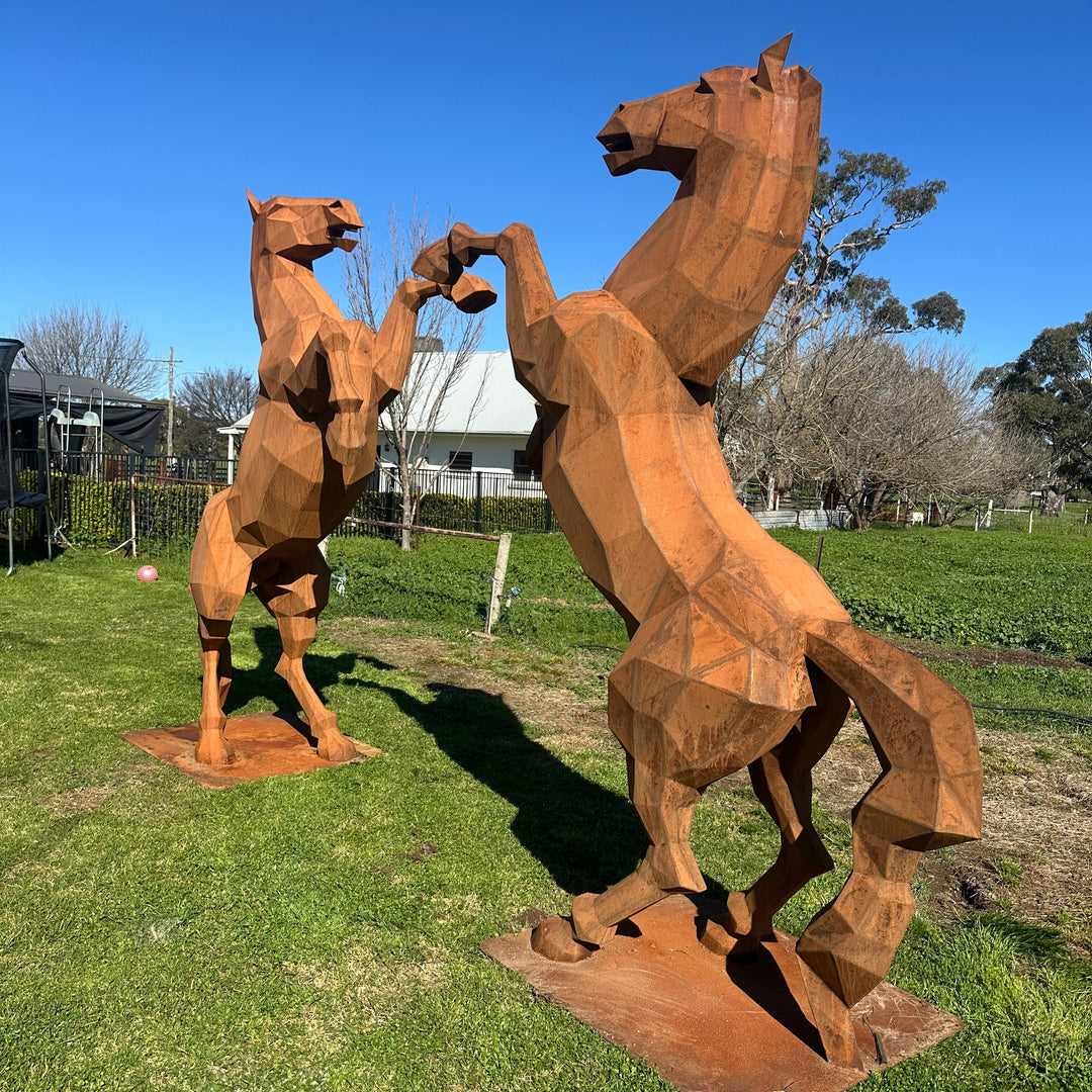Low Poly Rearing Horse – Australian Metal Horse Sculpture