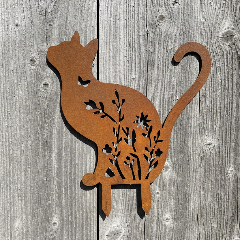 Cat Looking Up Metal Wall Art - Garden Art
