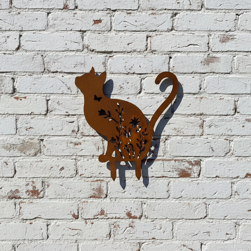 Cat Looking Up Metal Wall Art - Garden Art